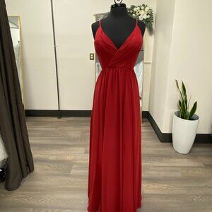 Long, Flowy, V-neckline, Burgundy Dress